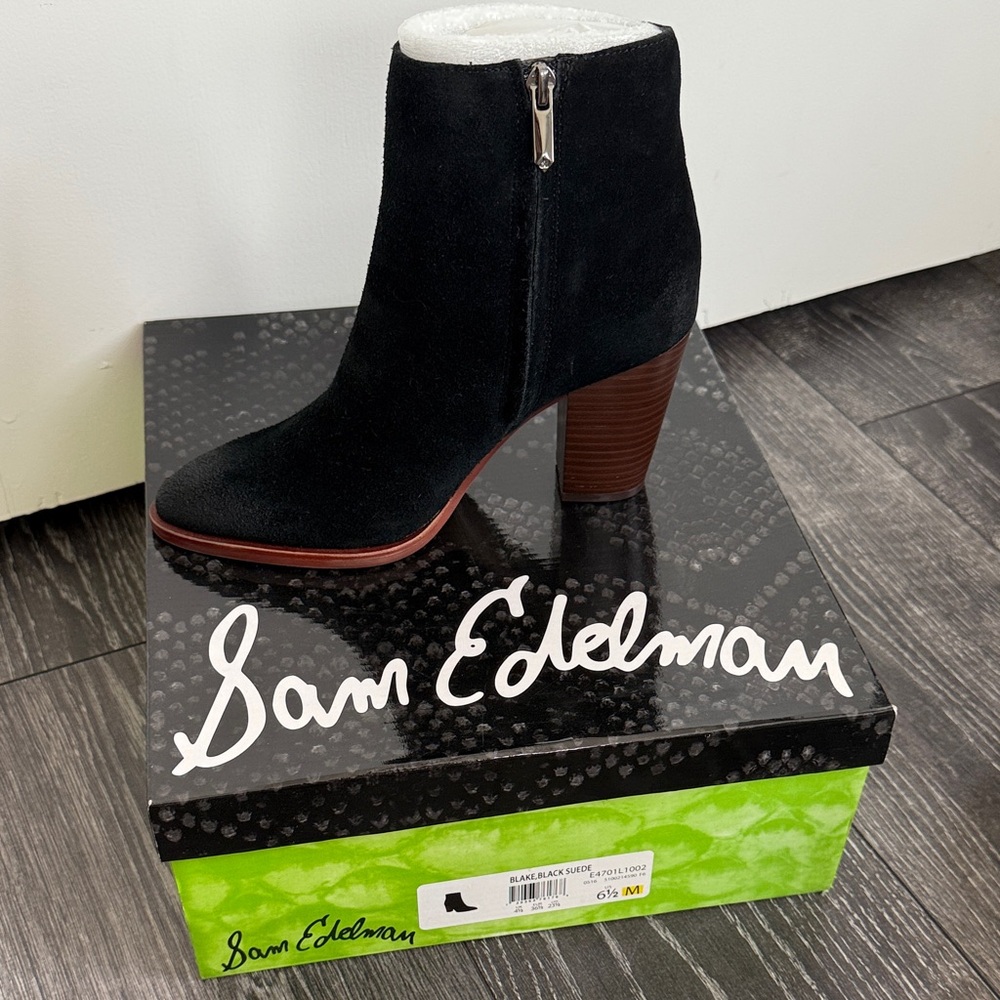 Sam Edelman Black Suede Ankle Booties - Picture 2 of 5